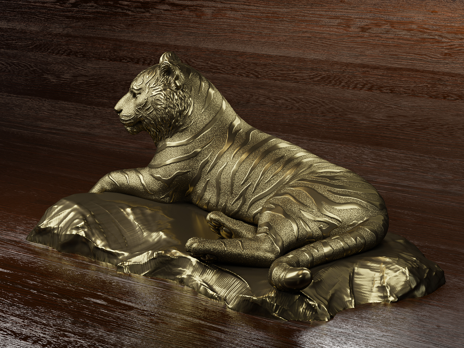 Tiger Sculpture 3D Rendering Side View